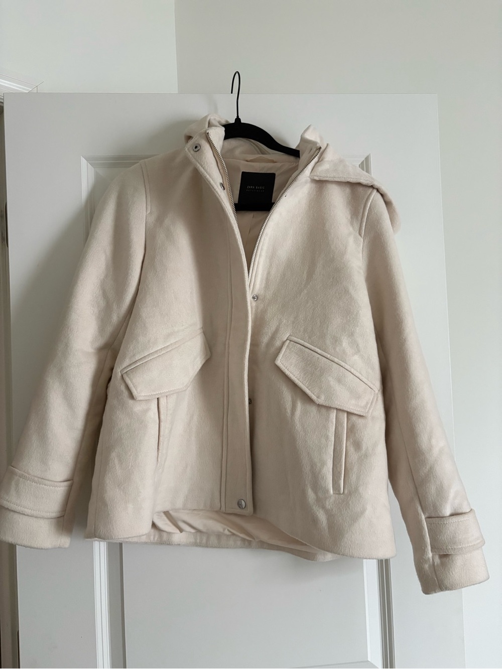 Zara Women's Cream Hooded Wool-Blend Jacket
